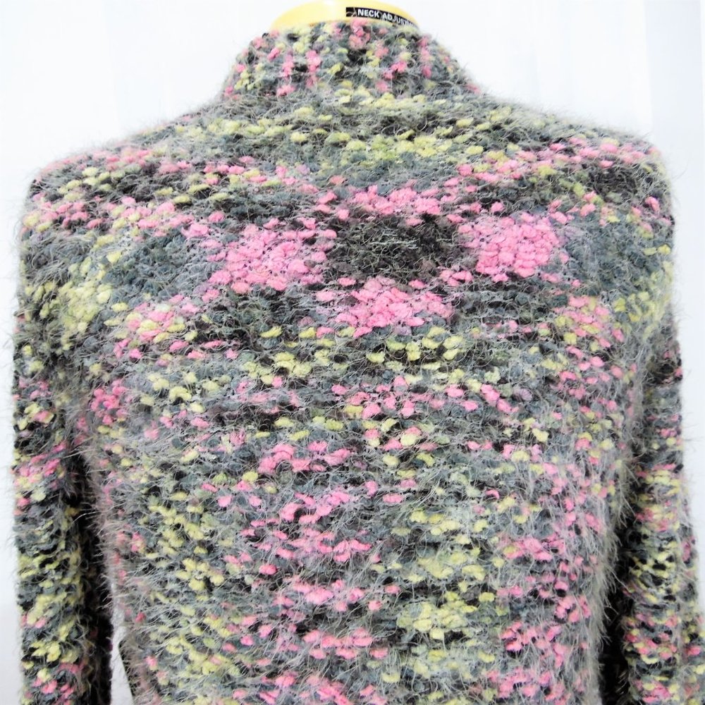 Fuzzy Multicolor Popcorn Knit Button Up Cardigan … - image 6